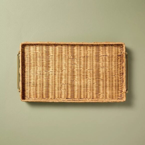 Natural Woven Tray Brass Handles & Foldable Legs - Hearth & Hand Magnolia Target - Picture 1 of 9